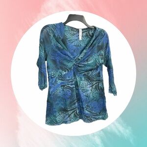 Lucy & Fiona Green, Navy, Black, White Abstract Design Lined Blouse Women XL